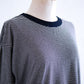 コットンリネン七分袖ボーダーTシャツ Black