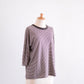 コットンリネン七分袖ボーダーTシャツ Brown