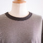 コットンリネン七分袖ボーダーTシャツ Brown