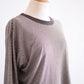 コットンリネン七分袖ボーダーTシャツ Brown
