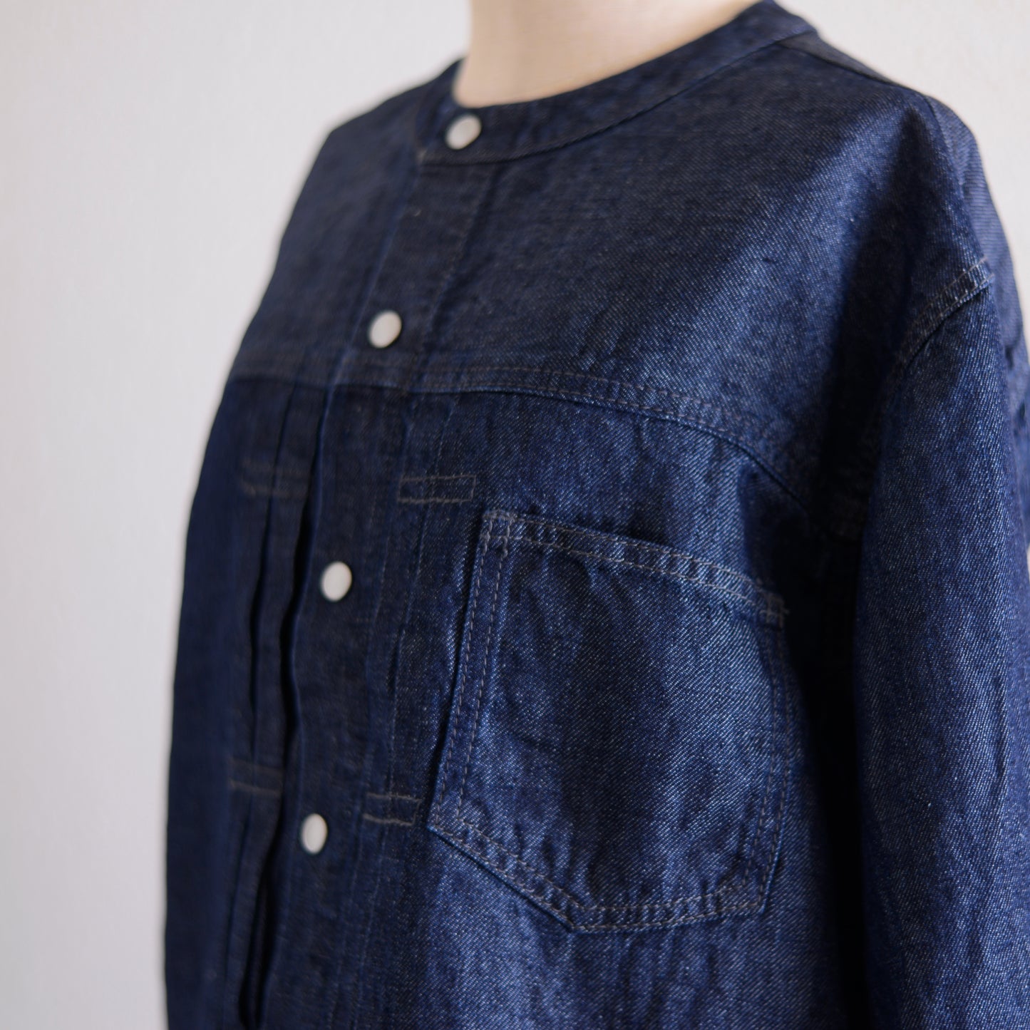 リネンデニムノーカラージャケット Indigo