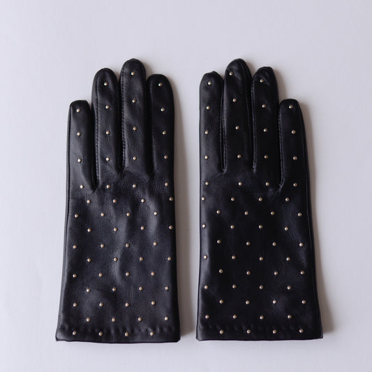 Silk-lined studded leather gloves in Black