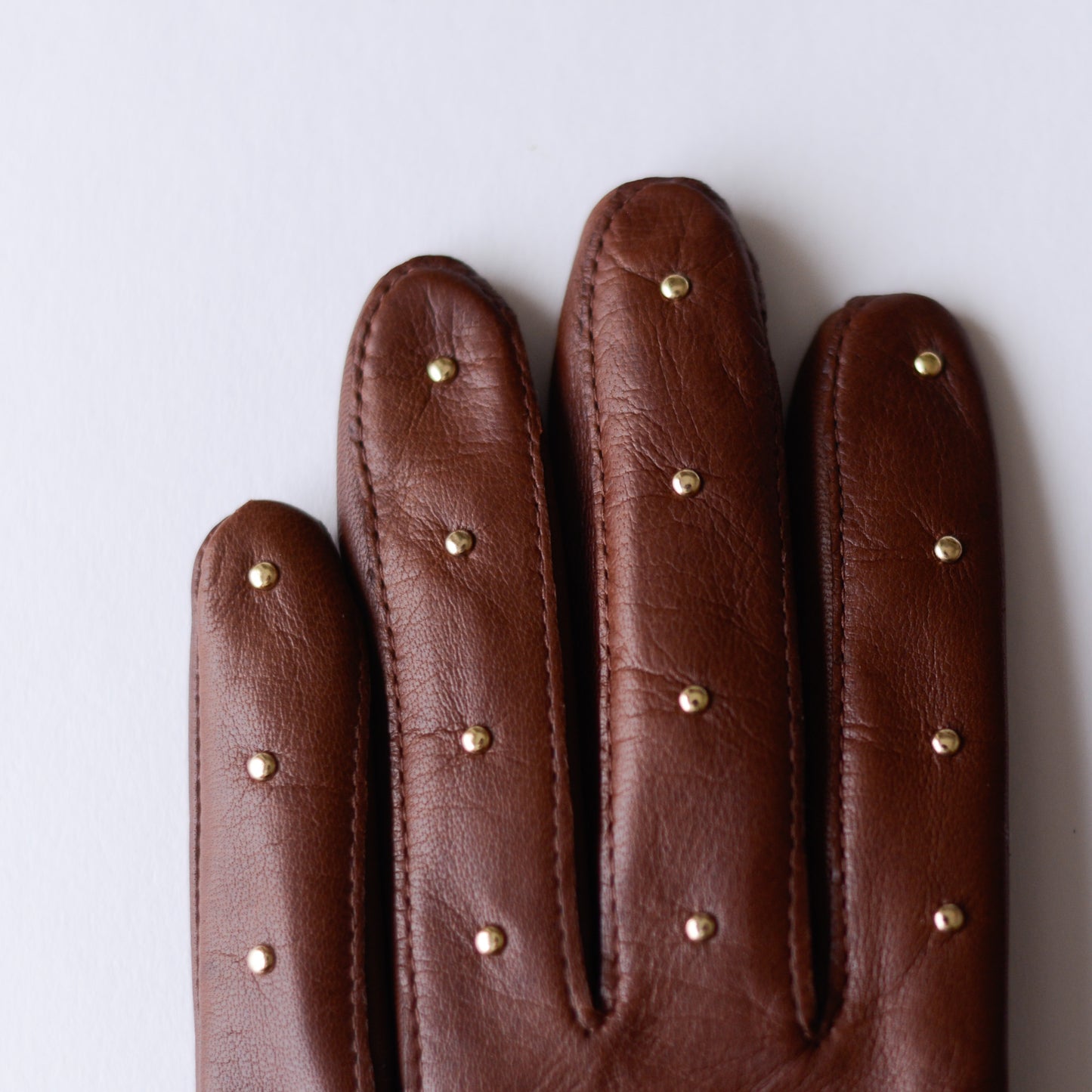 Silk-lined studded leather gloves, Brown