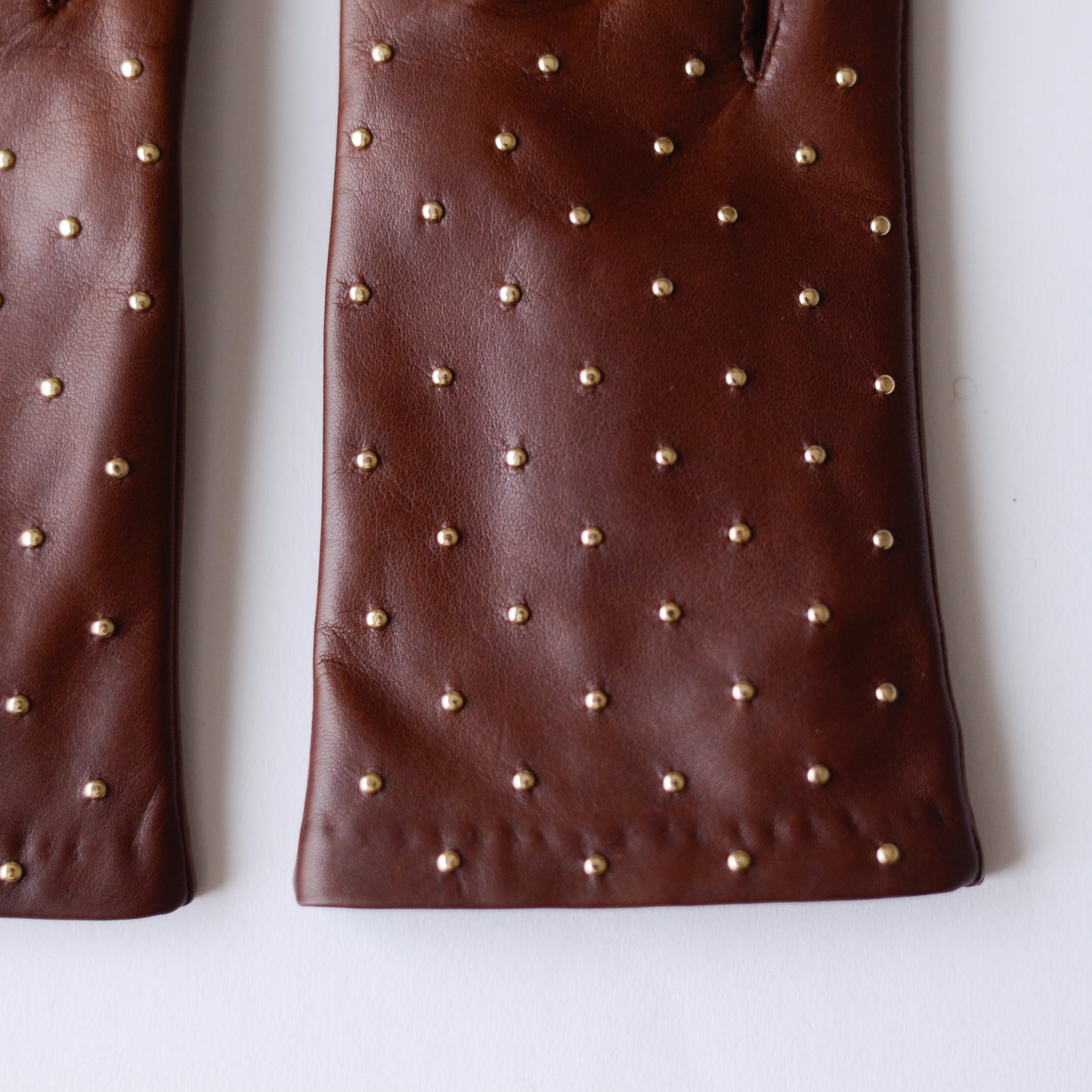 Silk-lined studded leather gloves, Brown