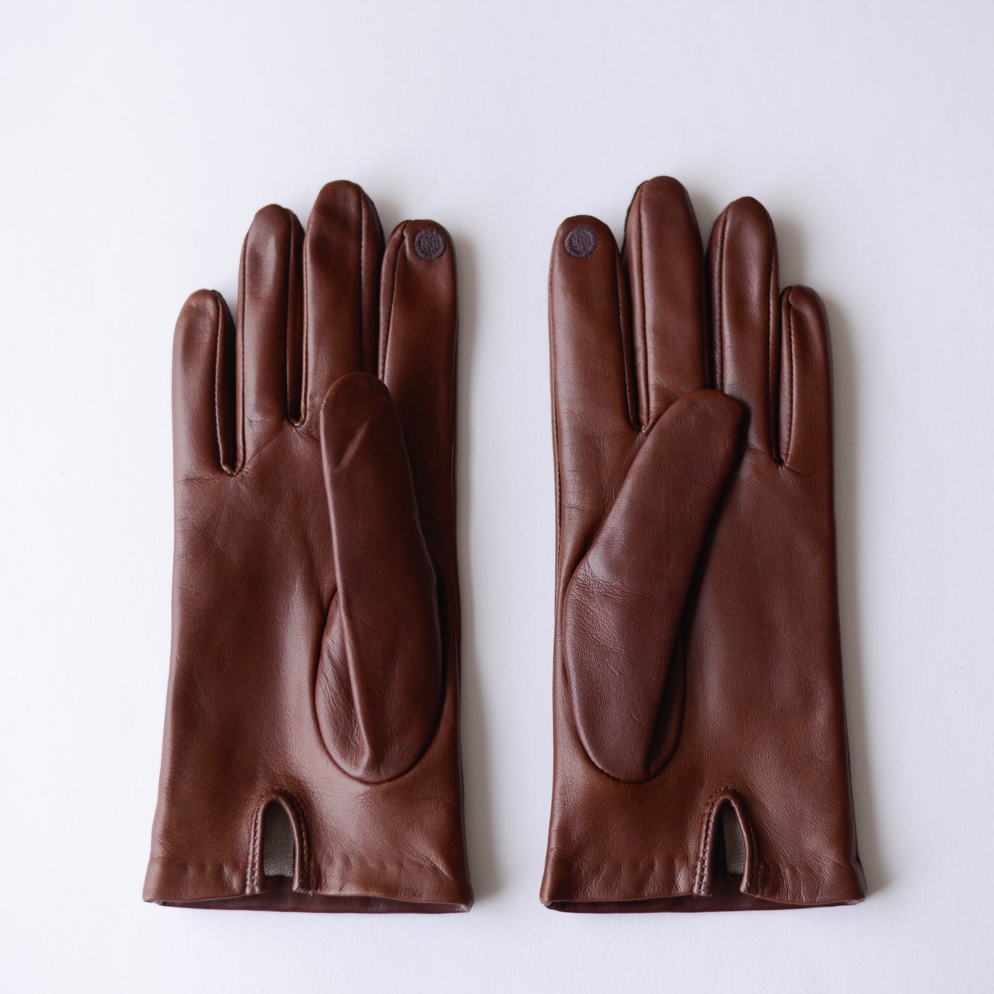 Silk-lined studded leather gloves, Brown