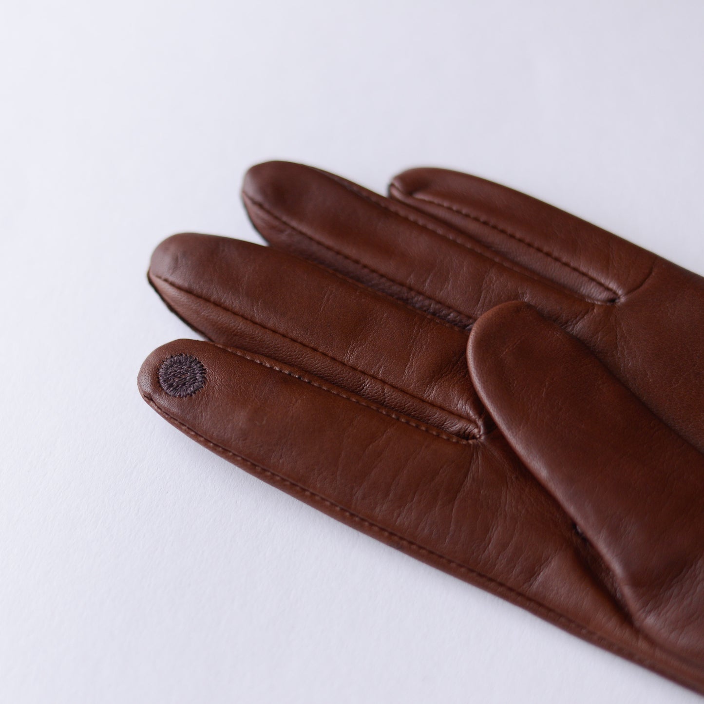 Silk-lined studded leather gloves, Brown