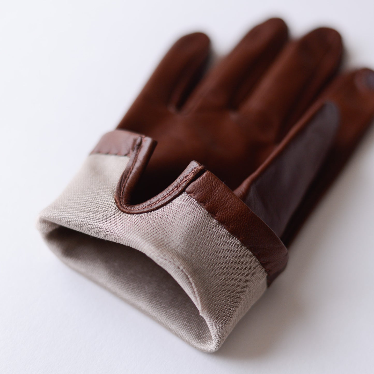 Silk-lined studded leather gloves, Brown