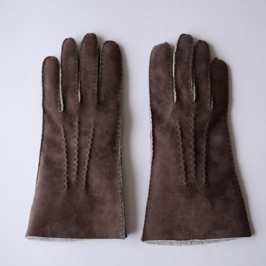 Curly Shearling Leather Gloves Brown