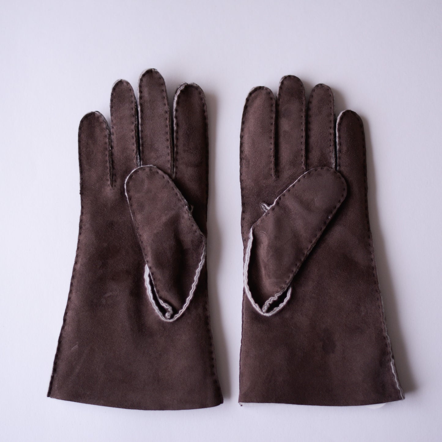 Curly Shearling Leather Gloves Brown