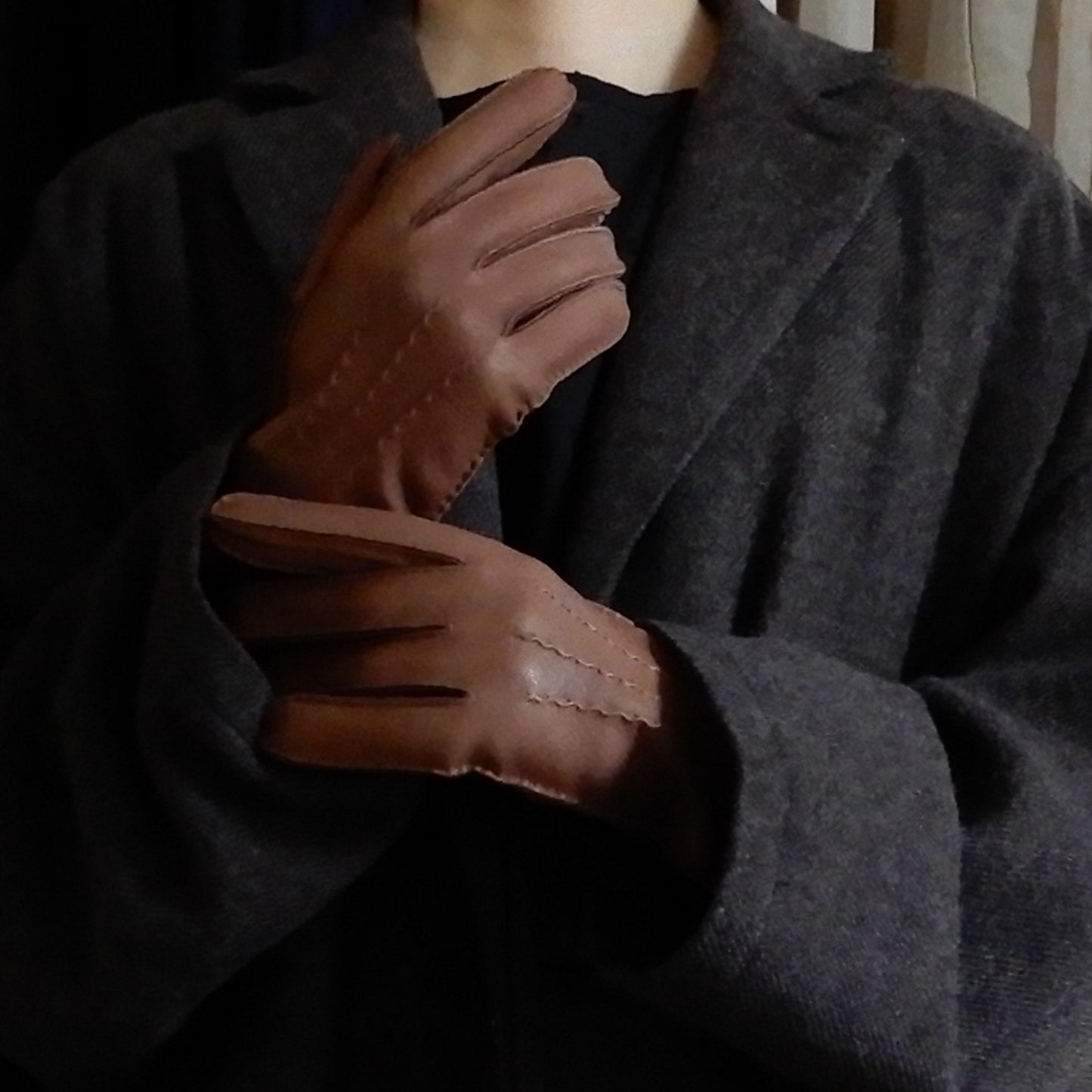 Cashmere-lined deerskin gloves, Brown