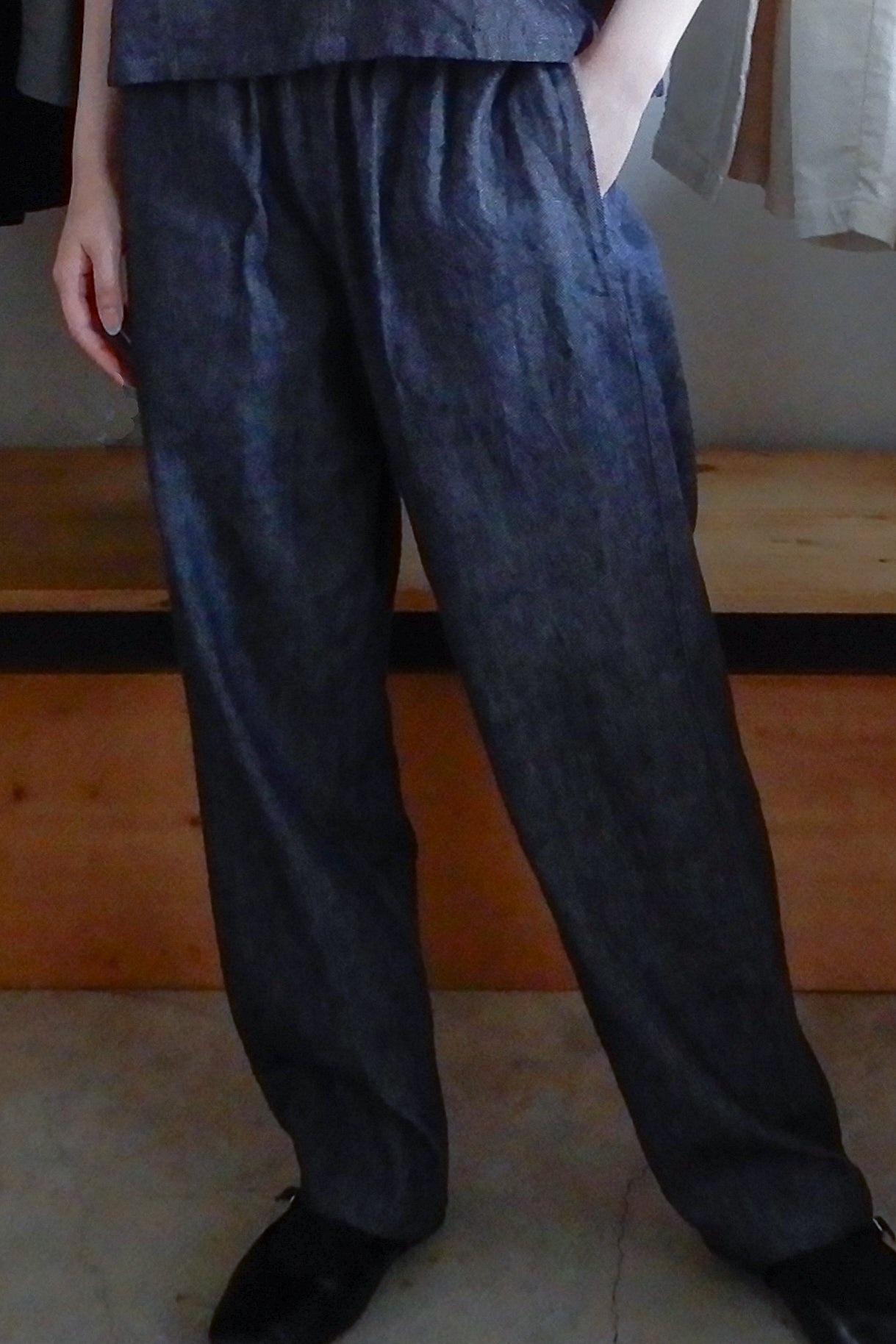 リネンコットンデニムワイドパンツ Indigo
