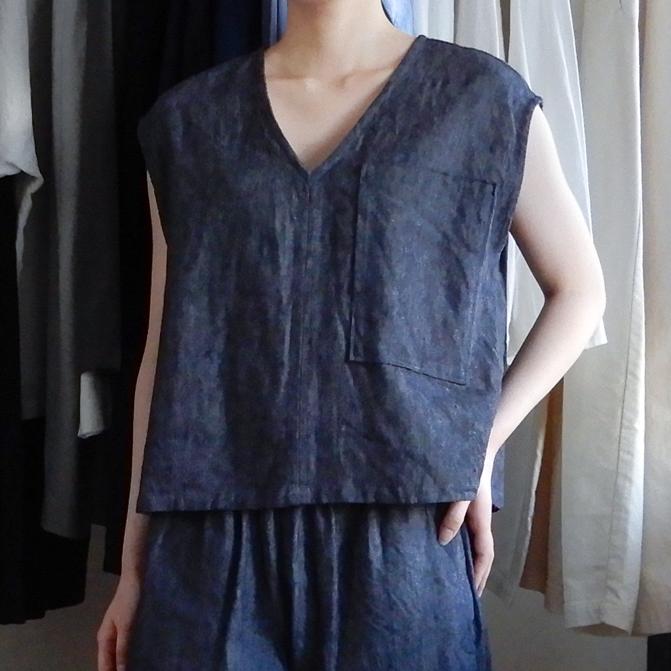 リネンコットンデニムベスト Indigo