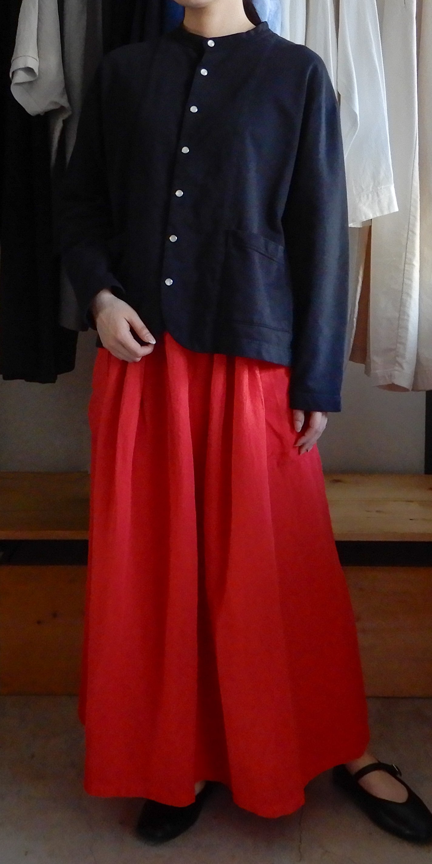 コットンリネンポケットギャザースカート Red