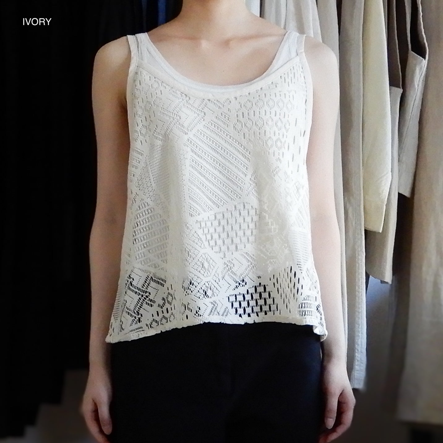 コットンクロシェキャミソール Black