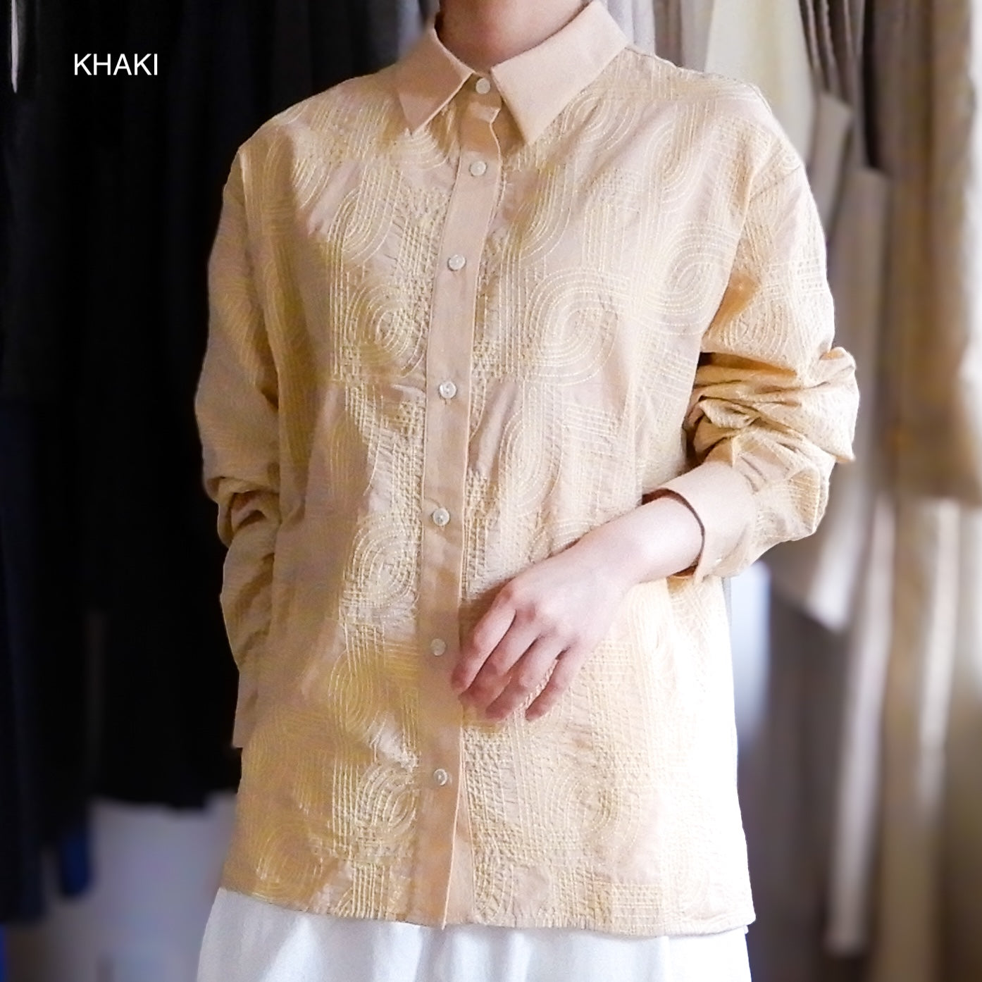 エンブロイダードコットンシャツ Khaki