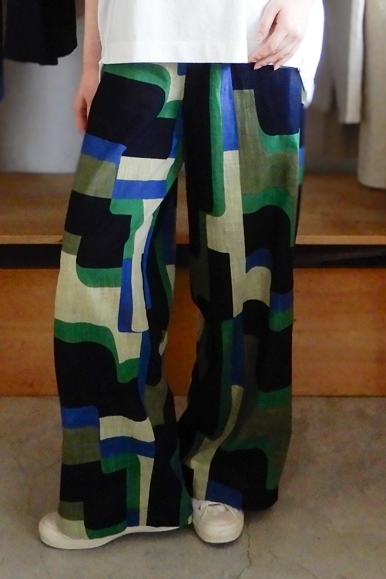 コットンプリンティッドワイドパンツ Green