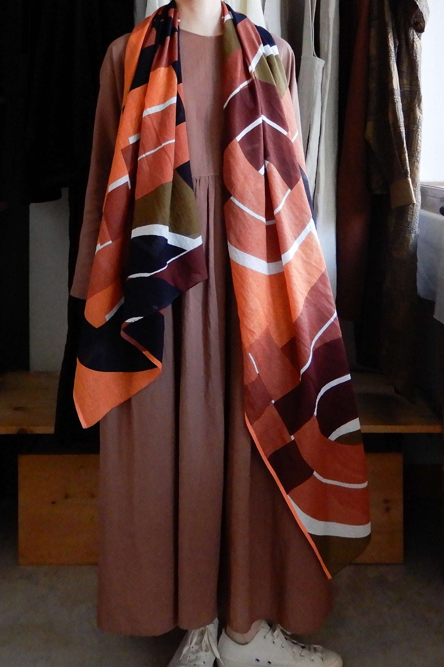 コットンショール Caramel Checkered Pattern