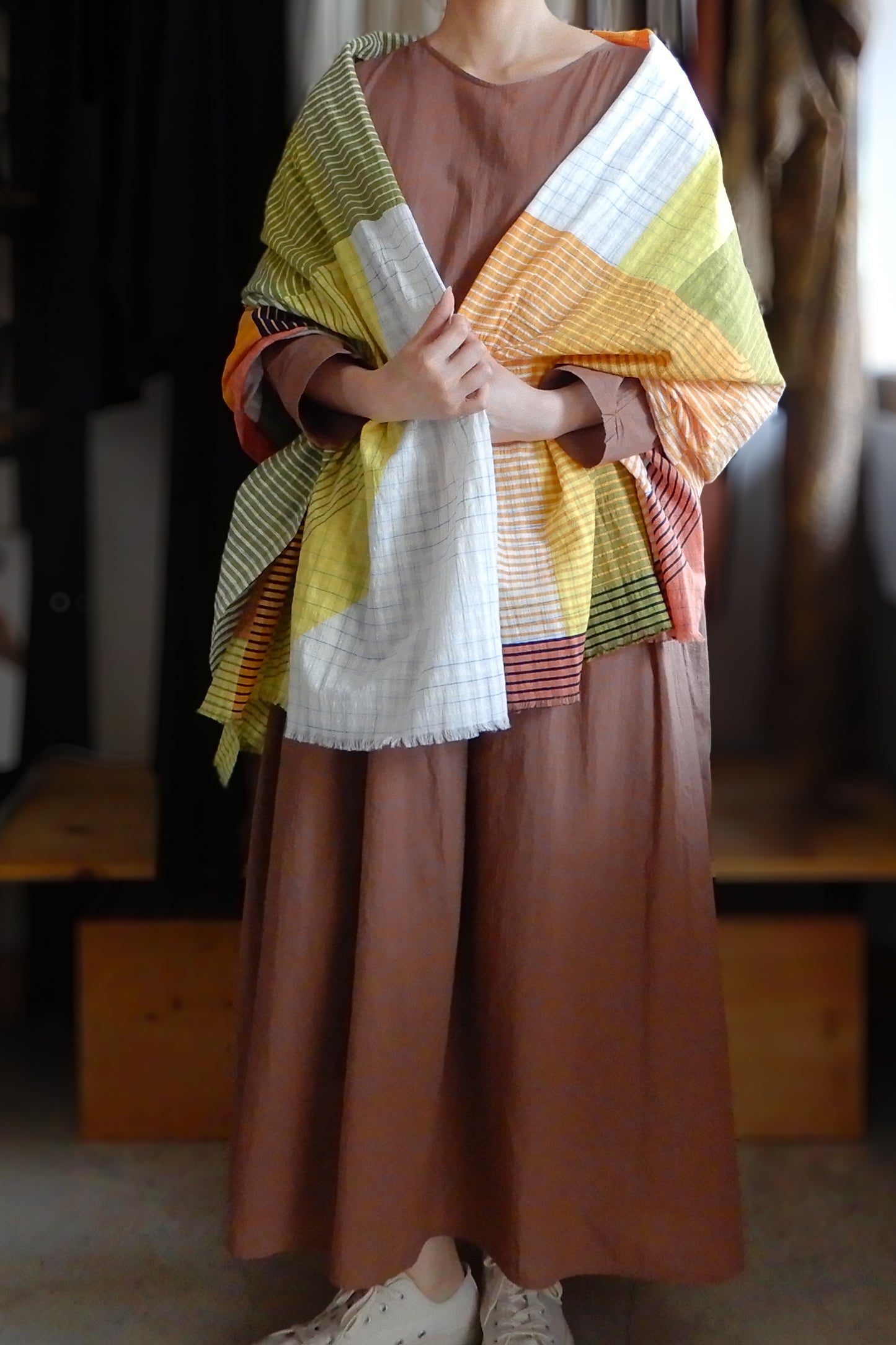 コットンショール Lime Check & Lines