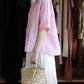 フレンチリネンストライプ半袖シャツ Off White × Pink