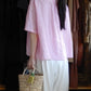 フレンチリネンストライプ半袖シャツ Off White × Pink