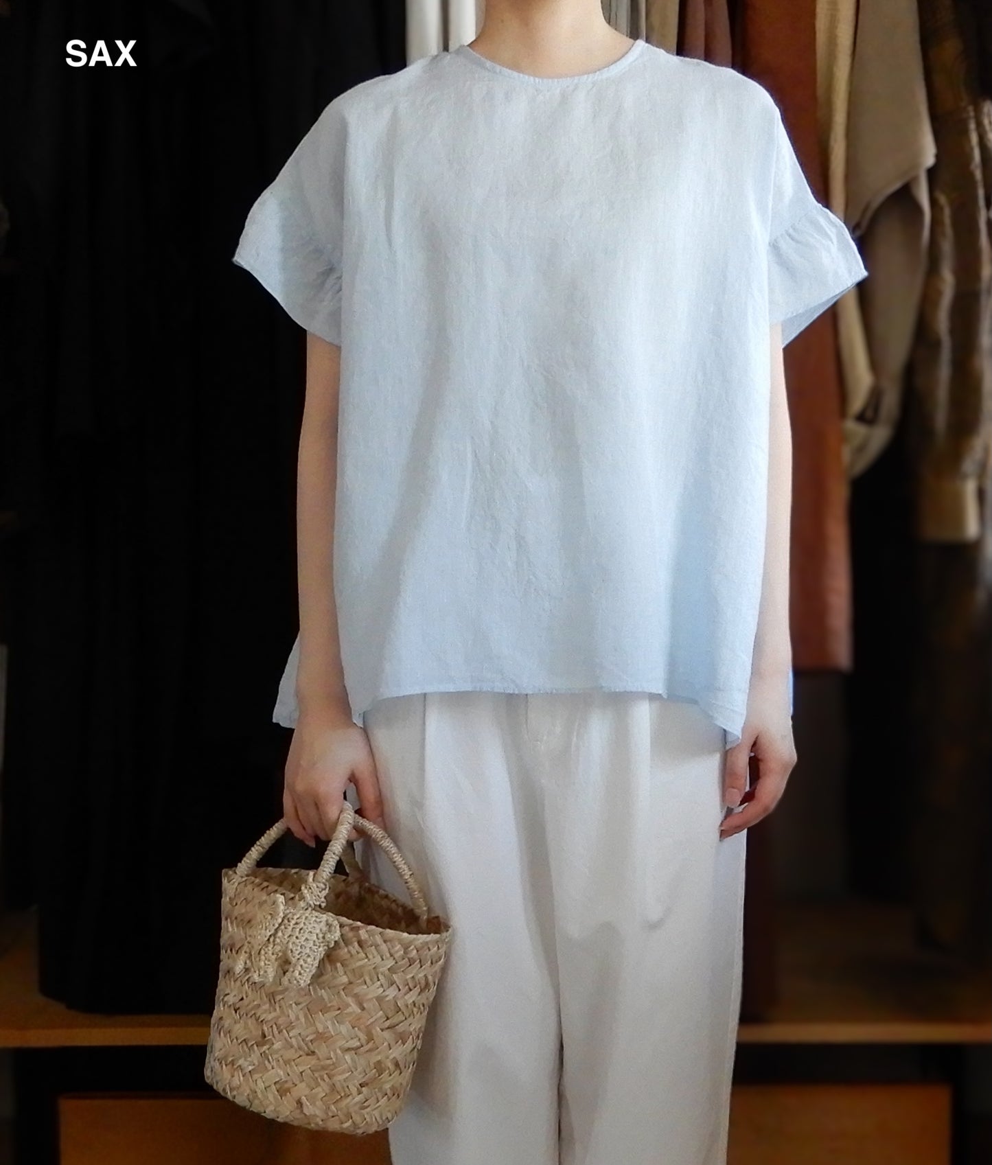 Linen Ramie Gathered Sleeve Blouse Beige