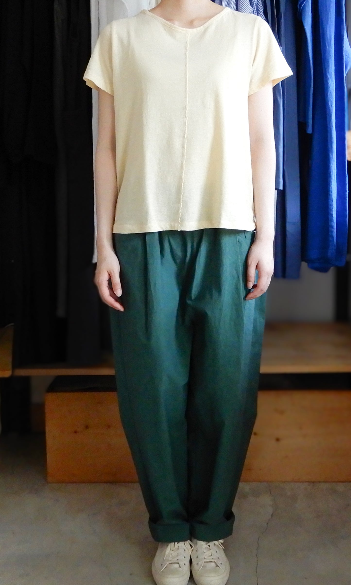 コットンオーバルテーパードパンツ Green