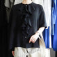 リネンラッフルショートスリーブブラウス  Black