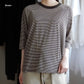 コットンリネン七分袖ボーダーTシャツ Black