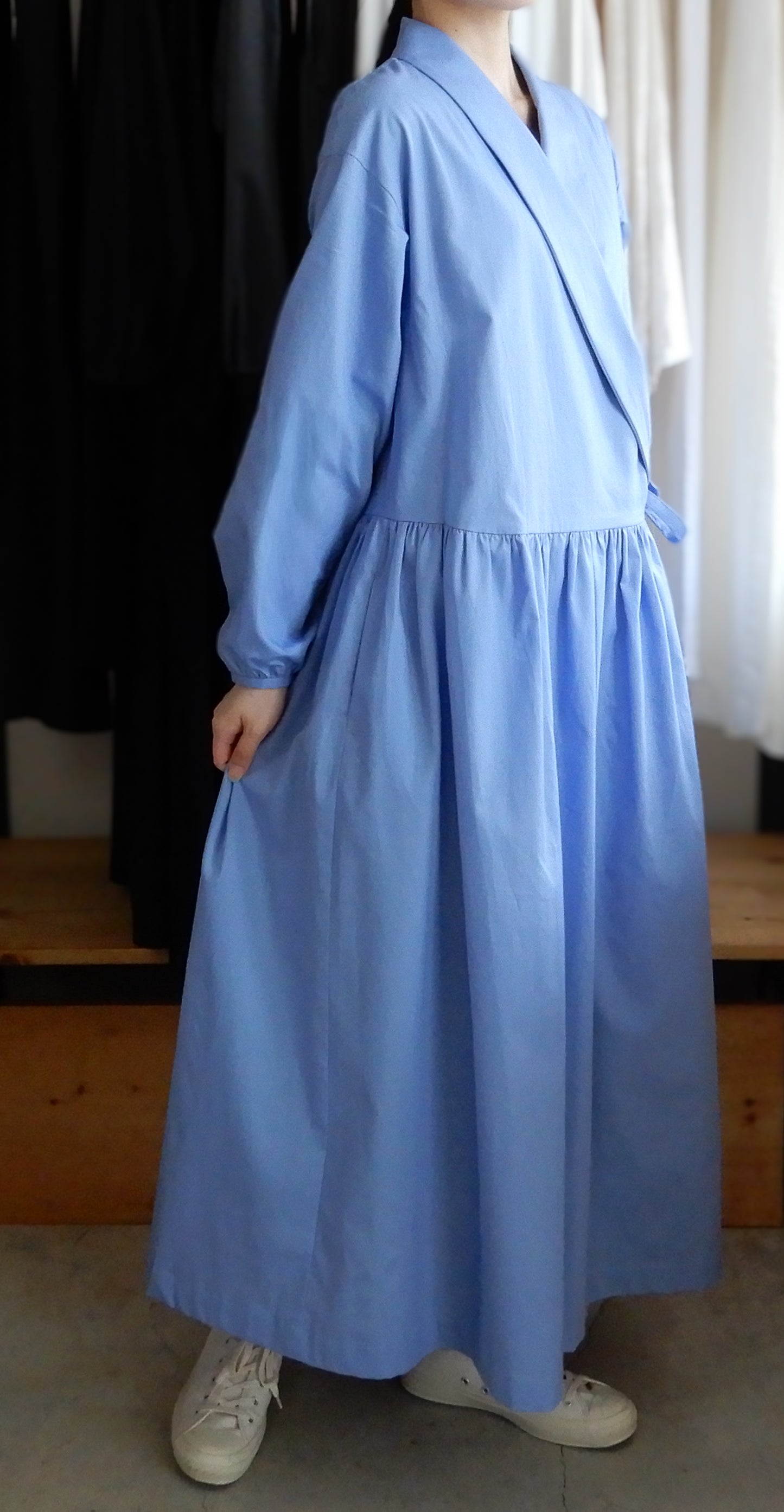 Shawl Collar Cache-Coeur Dress Sky Blue