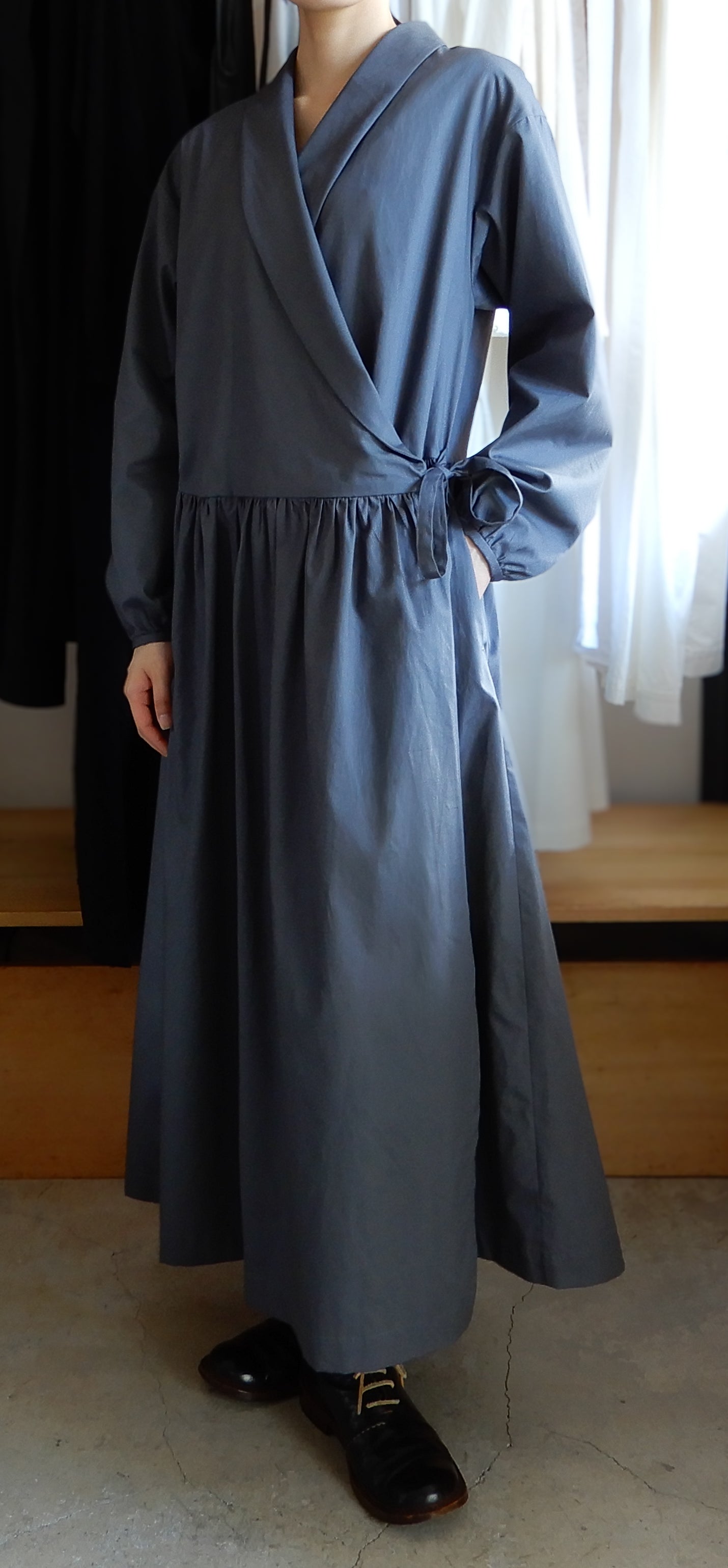 Shawl Collar Cache-Coeur Dress Charcoal Gray