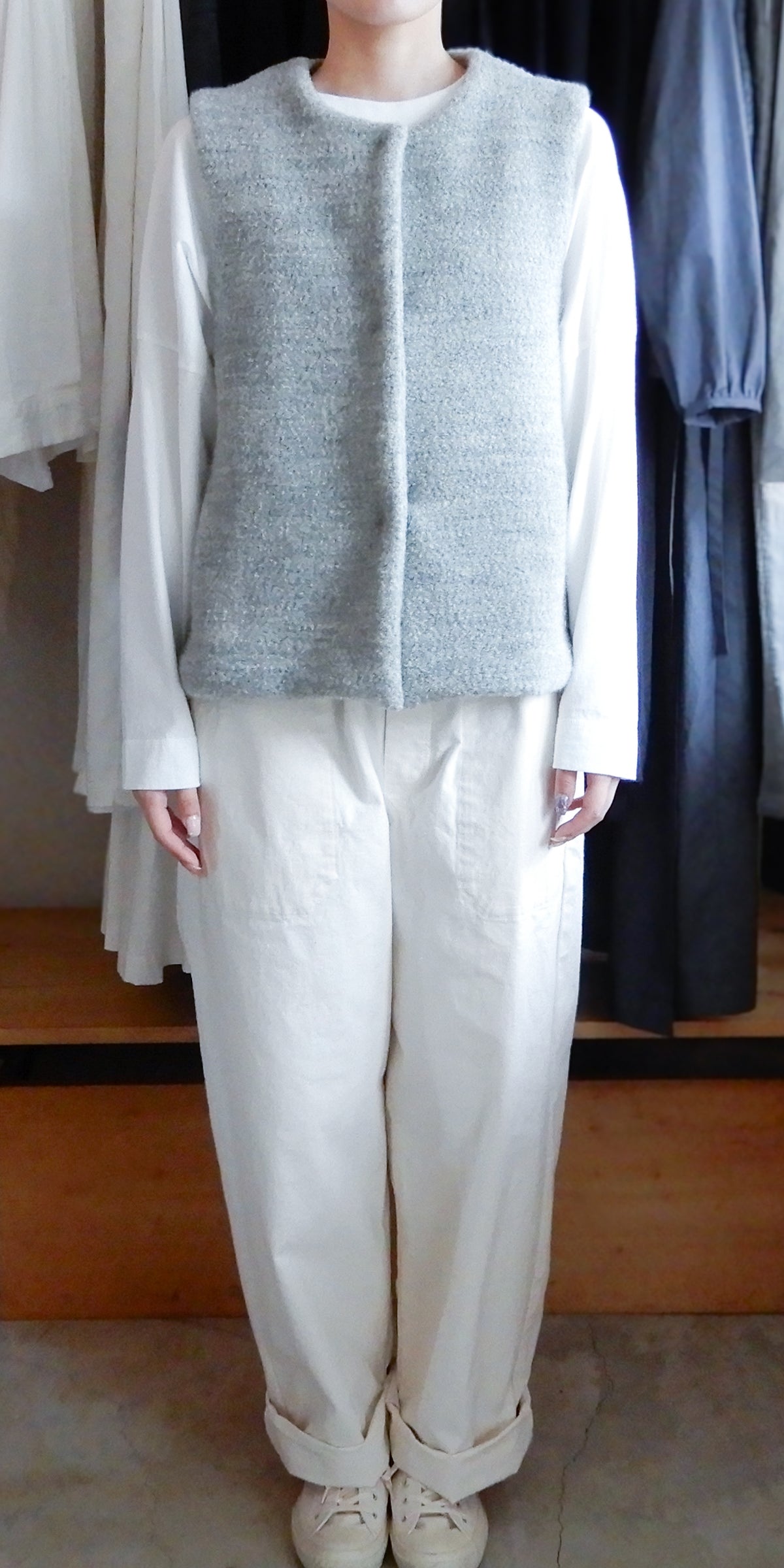 ブリティッシュウールコットンクルーベスト Gray