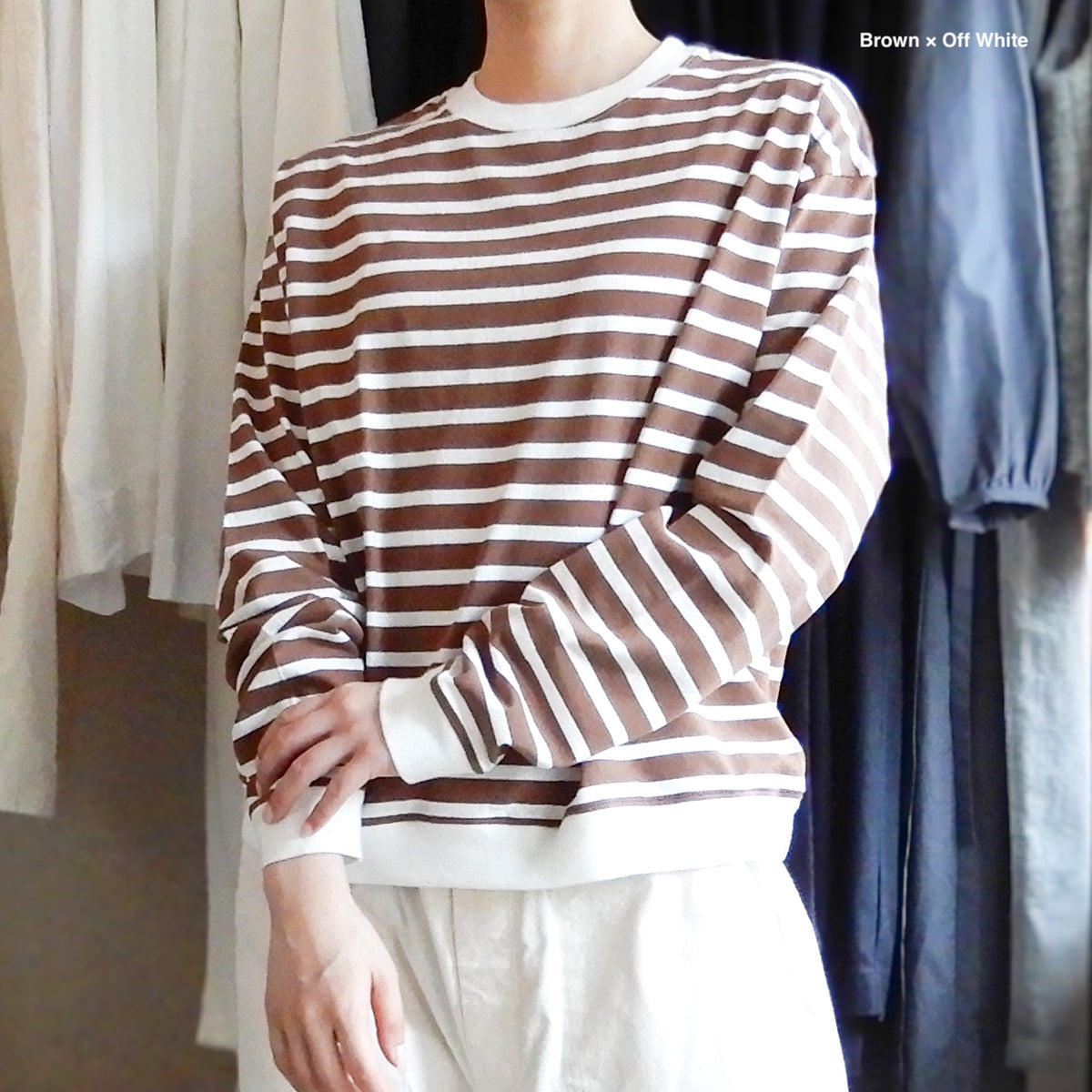 コットンボーダクルーネックプルオーバー Black × Off White