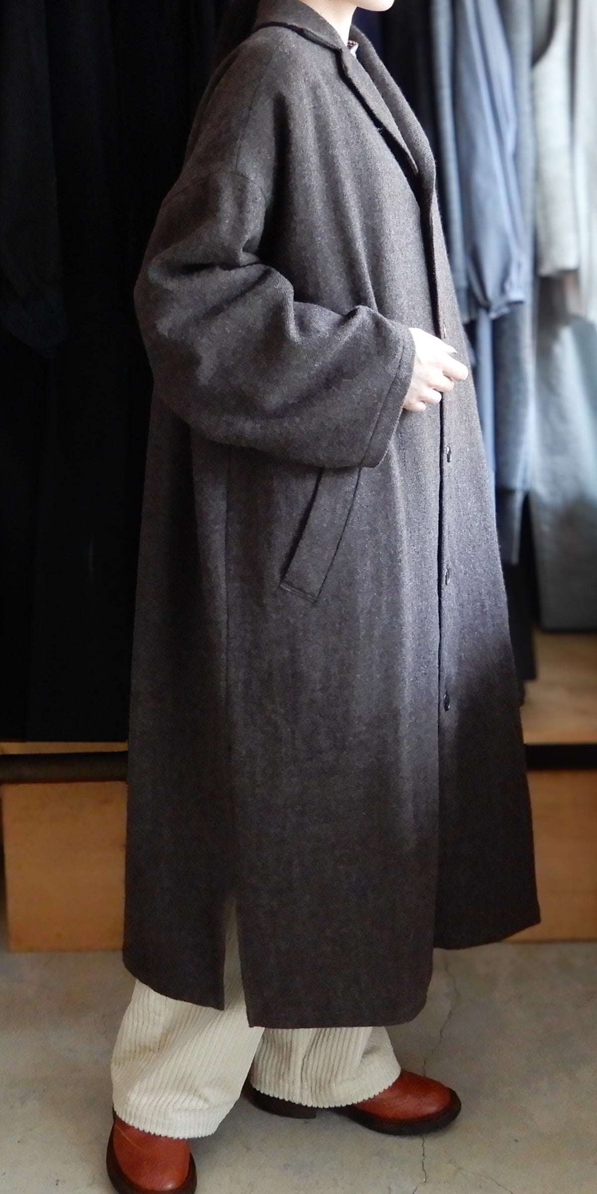 ソフトウールロングコート Brown