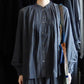 Cupra Cotton Stand-Collar Ruffle Blouse Charcoal Grey