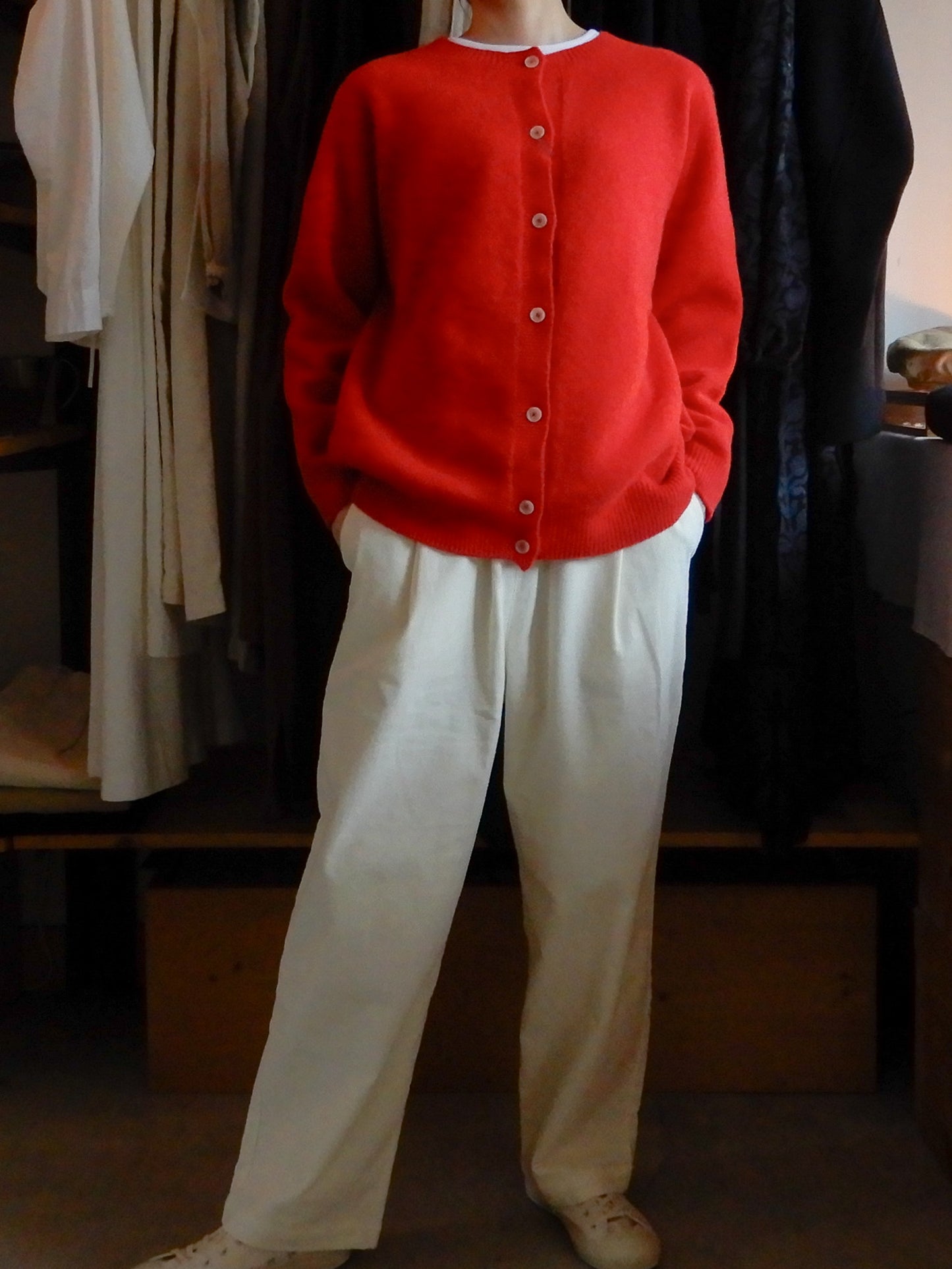 Wool Cashmere 2-Way Cardigan Red