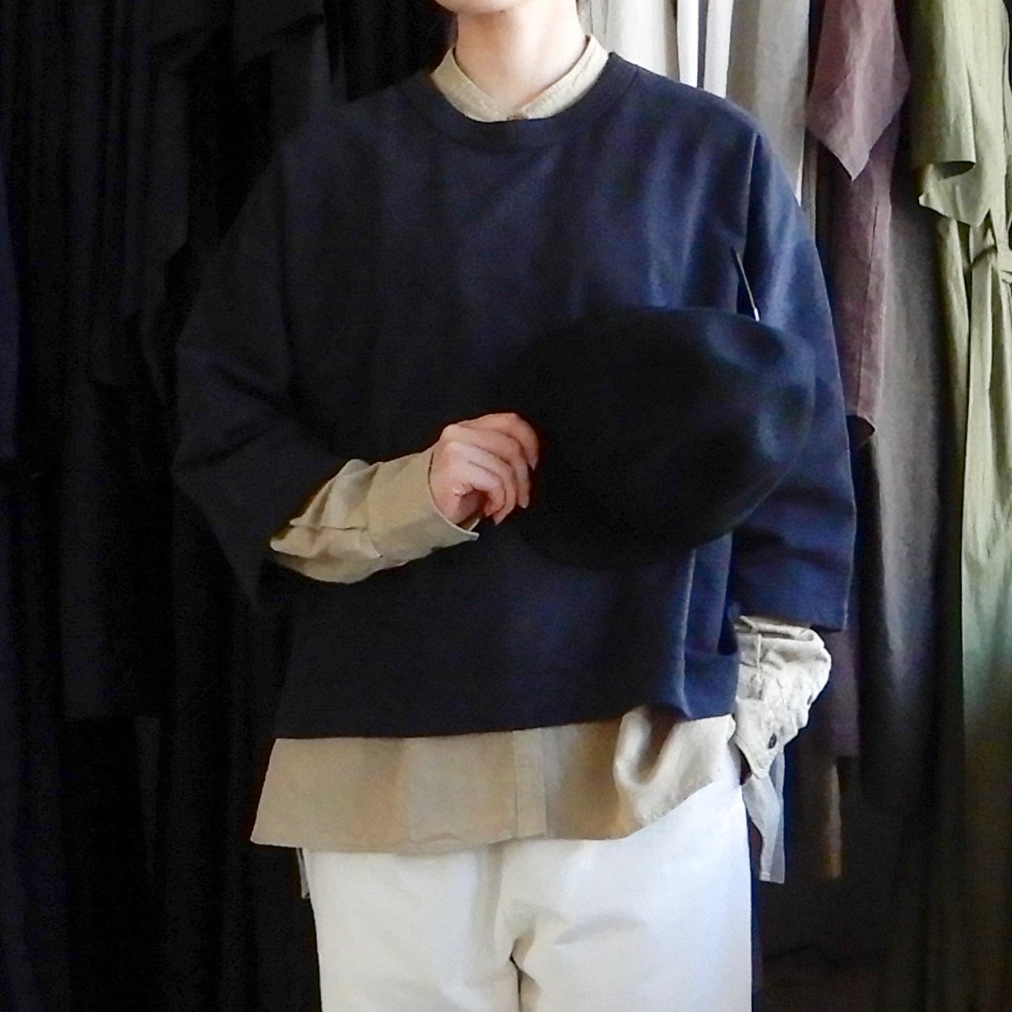 Cotton fleece box pullover in Black