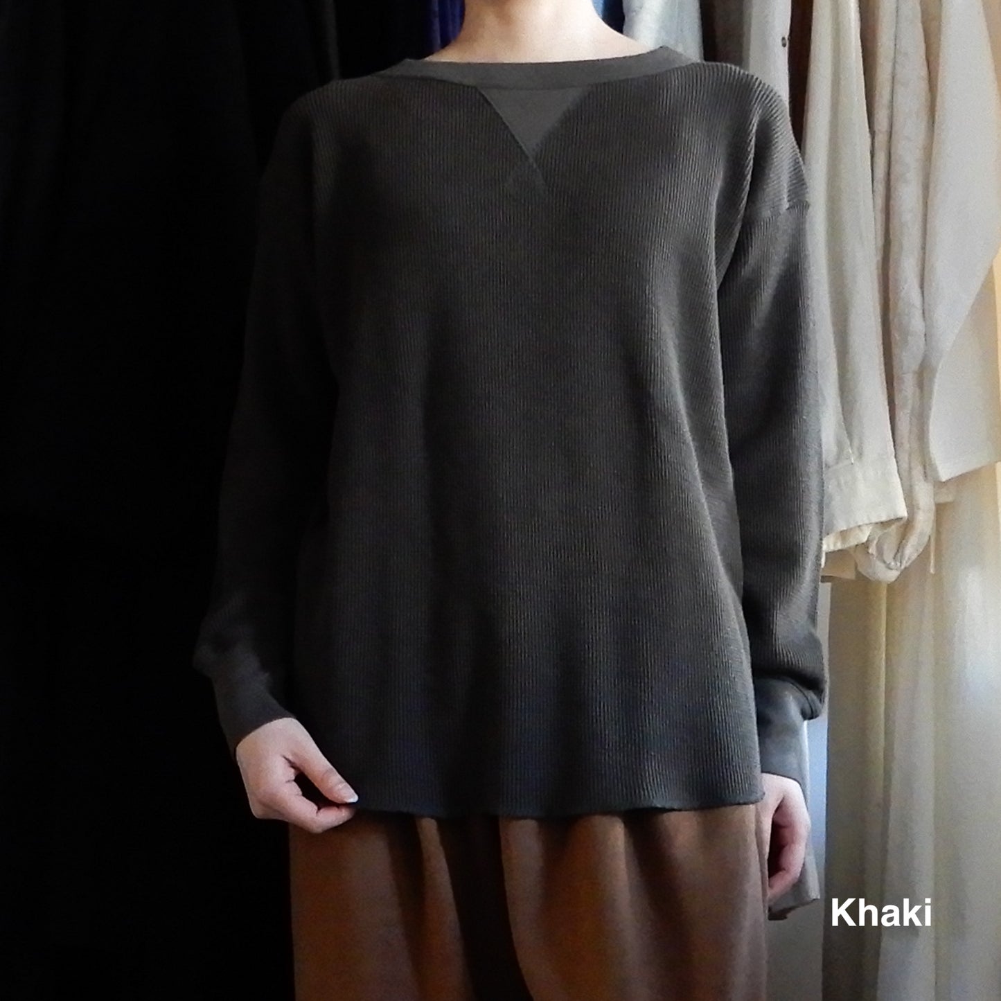 コットンワッフルロングスリーブシャツ Khaki