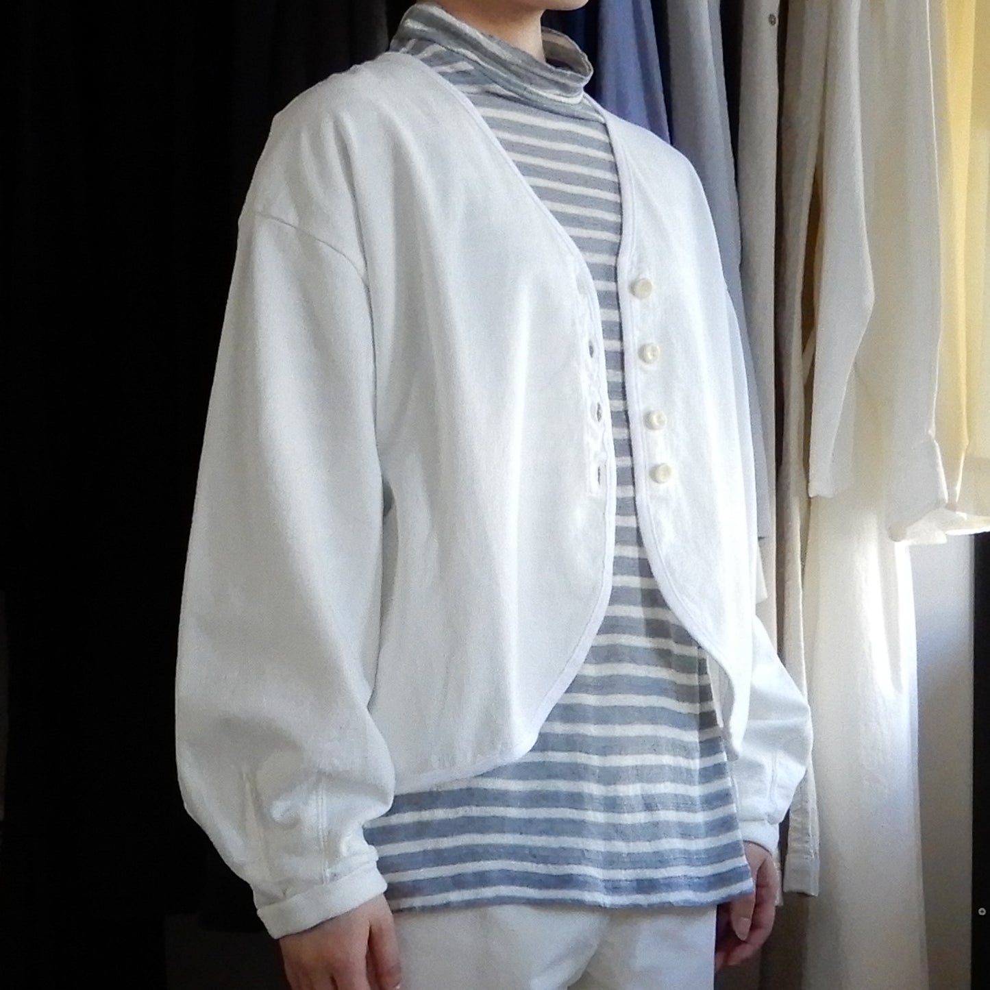 コットン裏毛Vネックカーディガン Charcoal Gray