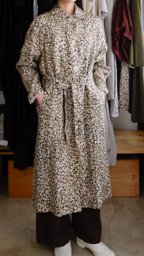Linen flower print coat Brown