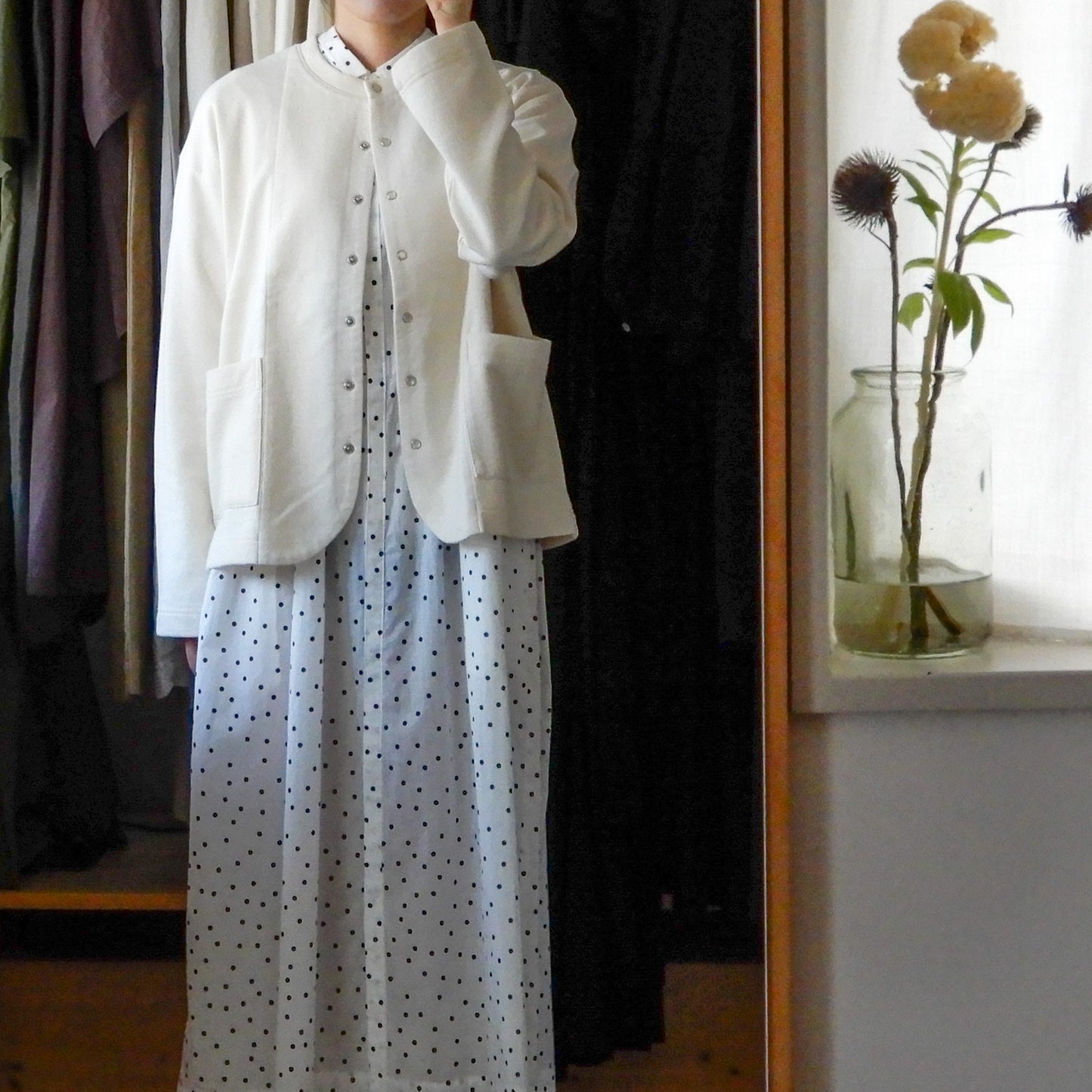 Cotton wool snap cardigan in off-white