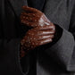 Silk-lined studded leather gloves, Brown
